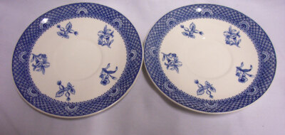 SAUCERS - Wesley Wedgwood Blue Calico Saucers 5 3/4'' D Crafted in England (A2)