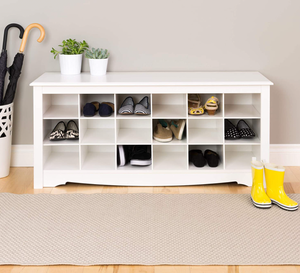 Entryway Bench with Storage Shoe Mudroom 18 Cubbie White NEW