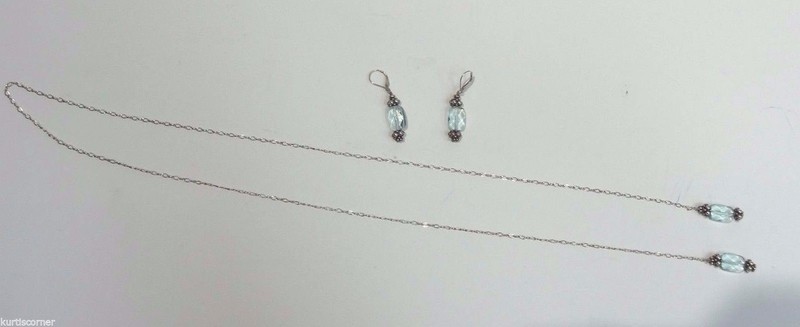 Sterling Silver Lanyard Style Necklace and Earring Set With Glass Stones