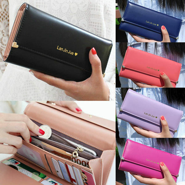 Women's Long Wallet Leather Card Holder Clutch Trifold Purse