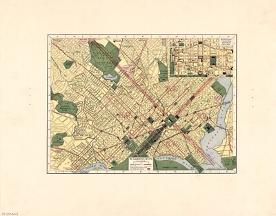 Map of Washington D.C., 1903, Early 1900's, New Print Reproduction of an Old Map
