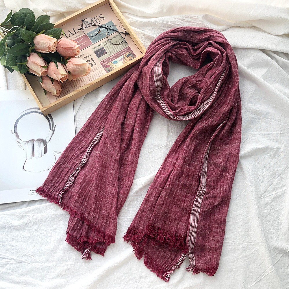 Striped Linen Neckerchief Striped Linen Scarf 190cm Cotton Scarves