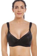 Camille Womens Maternity / Nursing Black Satin Bra with Drop Cup Clips