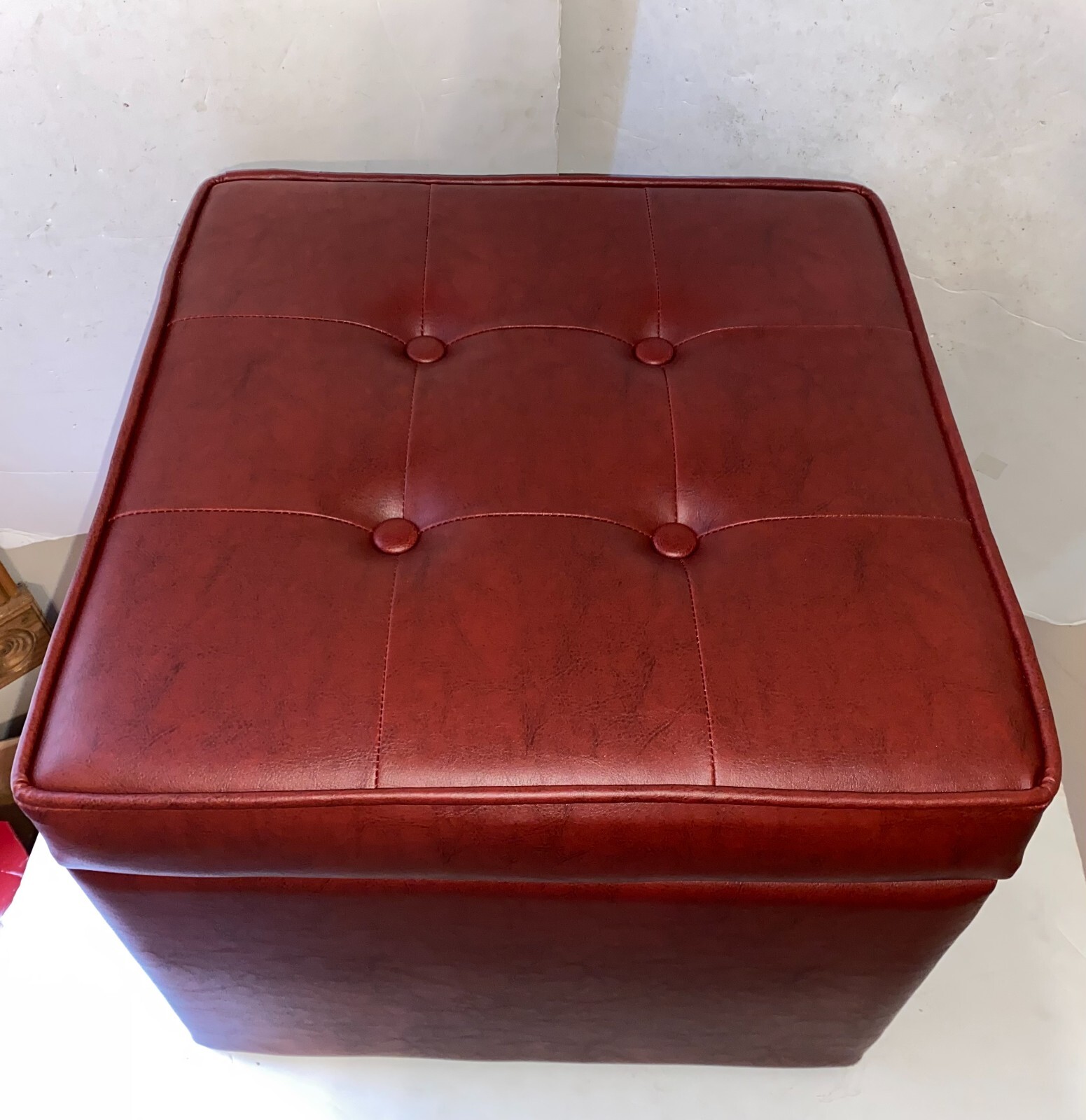 HomePop Square Tufted Storage Ottoman, Red