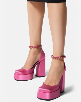NEW VERSACE Heels Pink Medusa Aevitas Satin Platform Pumps Designer Size 38