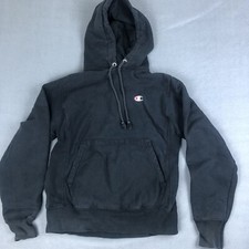 Champion Sweatshirt Small Black Reverse Weave Hoodie Heavy Thick Pullover