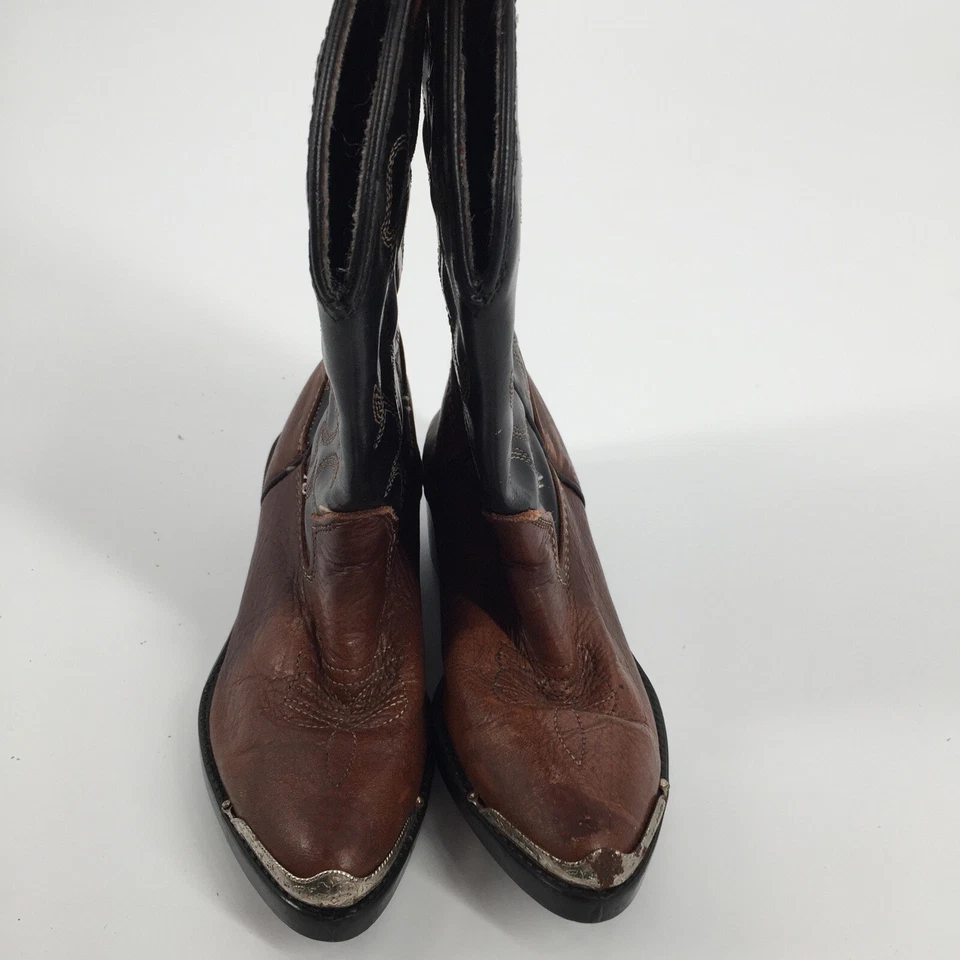 Laredo Embroidered Western Cowboy Boots Size 9.5 Youth Brown Black Leather Kids - Image 2 of 4