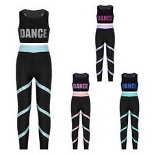 Kids Girls Crop Top With Pants Athletic Dance Set Dancing Racerback Sports Suit