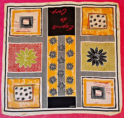 SCARF VINTAGE AUTHENTIC ESPRIT FLORAL ART WHITE ORANGE SILK 31'' SQUARE