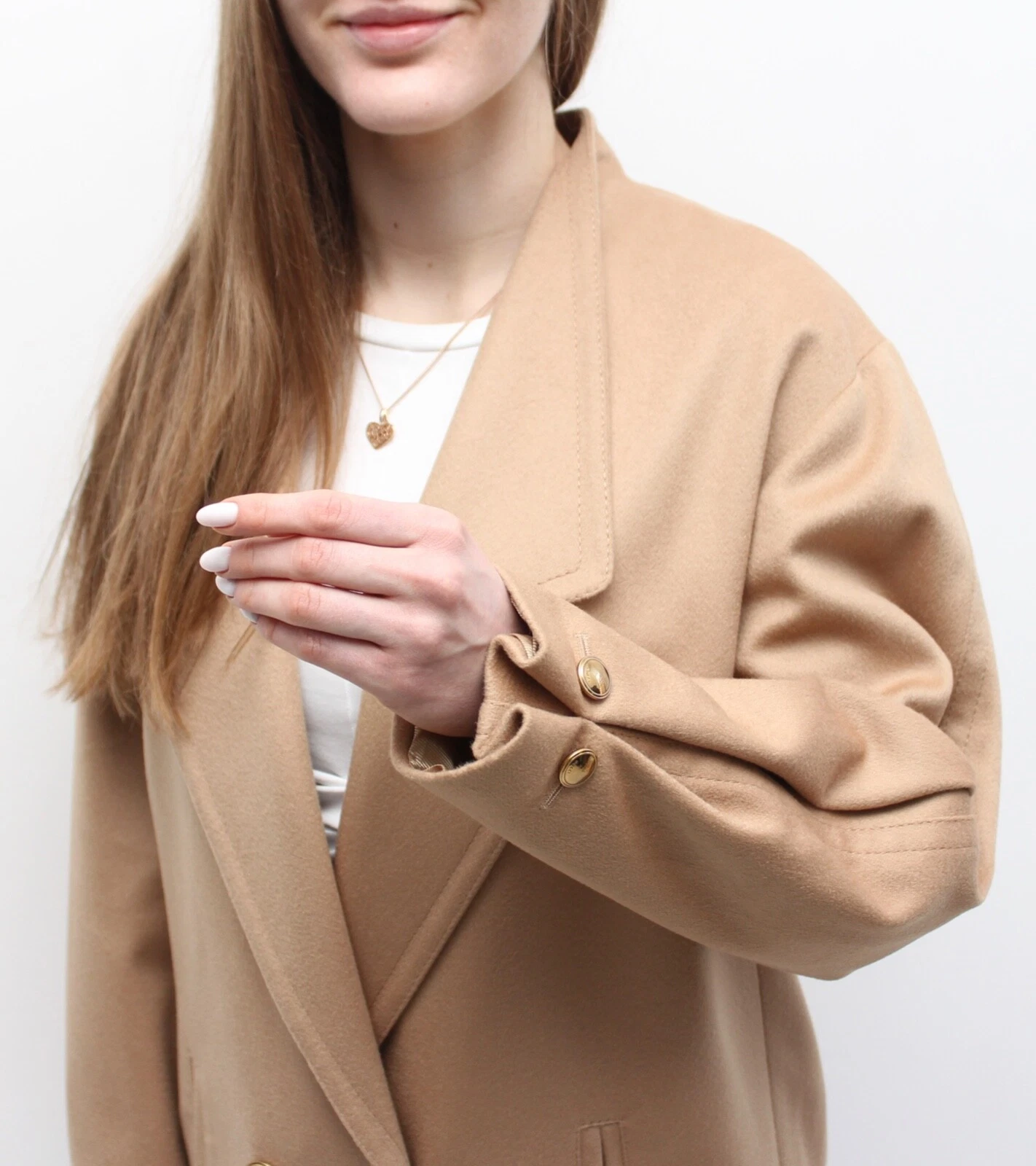 Nuovo con etichetta! Autentico cappotto donna Gucci lana cammello soprabito bottoni oro RARO 40 ~S M