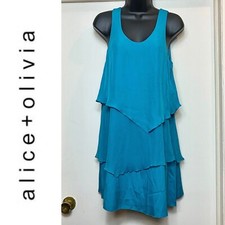 Alice + Olivia Teal Tiered Sleeveless Silk Mini Dress
