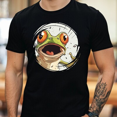 Men's Cartoon Frog Motif Cotton T-Shirt Size XS to 5XL