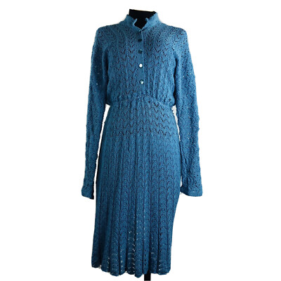 Vintage Hand Knit Crochet Blue Long Dress Handmade | eBay Vintage Hand Knit Crochet Blue Long Dress Handmade | eBay