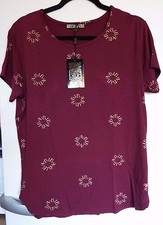 Image of Biba Circular Gold Foil Logo T-Shirt Burgundy & Gold size 12 new & tags