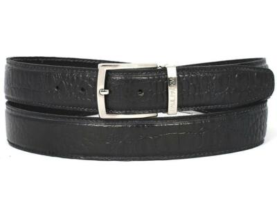 Paul Parkman Mens Belt Crocodile Embossed Black Italian Hand-Painted B02-BLK