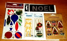 5 PKGS CHRISTMAS 3D STICKER EMBELLISHMENTS Nutcracker.,bells, NOEL,ornaments