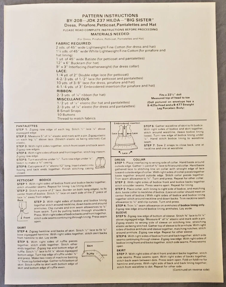 Patrón de muñeca Byron vintage BY-208-JDK 237 Hilda 'Big Sister' para muñecas de 22,5" Foto 2 de 4