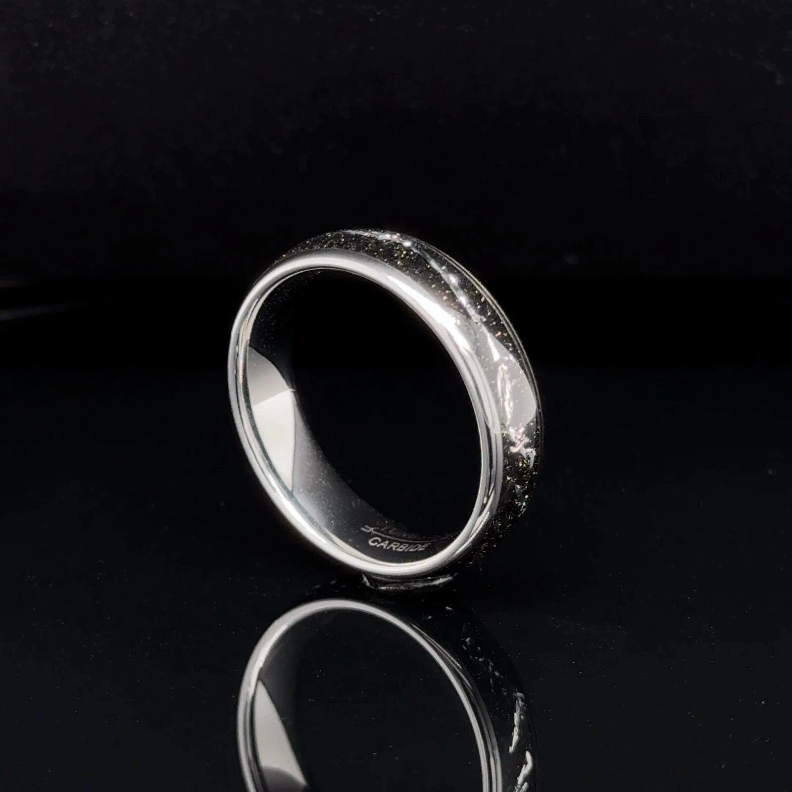 6mm Durable Tungsten Carbide Ring with Black Glitter Inlay  Scratch Resistant