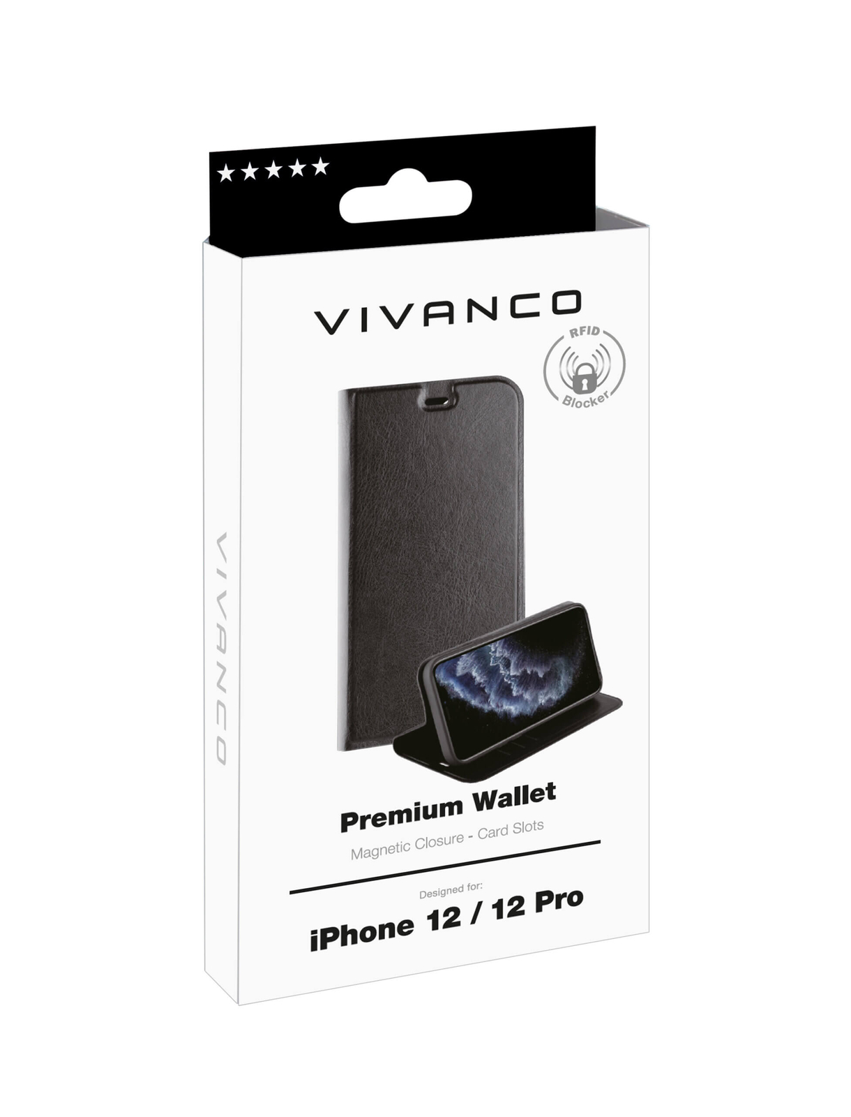 Vivanco Premium Wallet Case Book Cover for iPhone 12 & iPhone 12 Pro Black