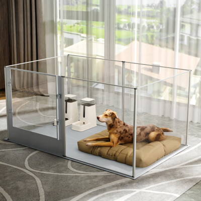 XXL Large Acrylic Dog Playpen Heavy Duty Pet Enclosure Fence Crate Cage  with Mat UK