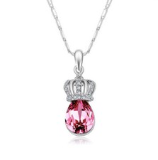 US SELLER Dainty PINK SAPPHIRE simulated PRINCESS QUEEN CROWN NECKLACE PENDANT