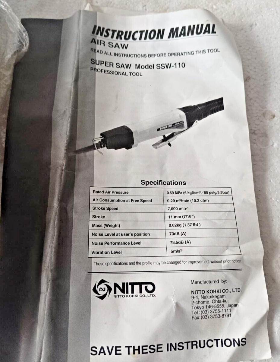 超音速saw NITTO PNEUMATIC SUPER SAW SSW-110 MADE IN JAPAN, NEW | eBay