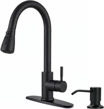 Matte Black Kitchen Faucet with Pull Down Sprayer  Soap Dispenser, 360  Swivel