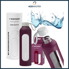 Trinkflasche 1L Glas Wessper B1 BOROSILICATE Rubinrot mit Silikonetui BPA-frei