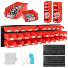 botle® Werkzeugwand aus Metall 119x30 cm, Lagerregale mit 30 stapelbaren Rot