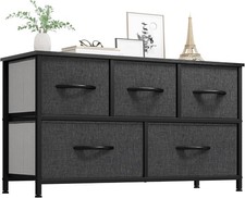 Elegant Black 5-Drawer Dresser - Modern Fabric Storage Organizer for Home D cor