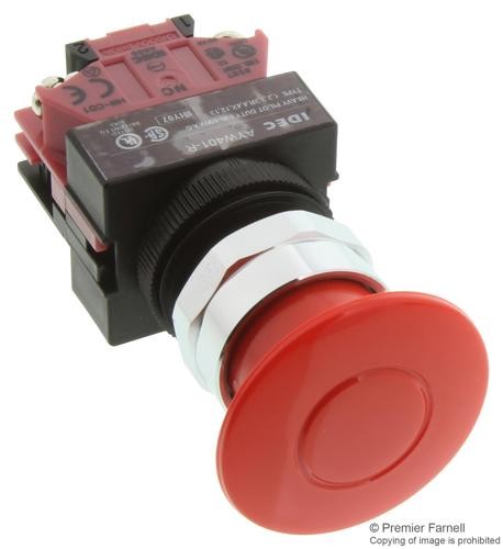 1pc Idec AYW401-R Emergency Stop Switch, Spst-Nc, Push-Pull, Screw, 10 A, 6