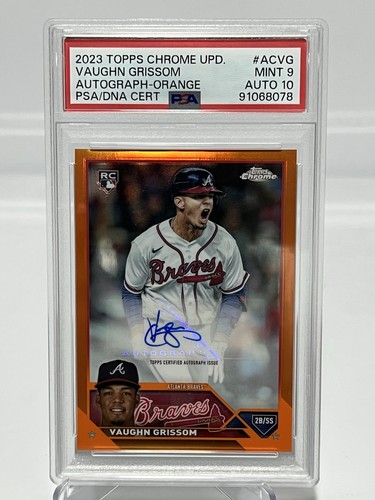 2023 Topps Chrome Update Vaughn Grissom RC Auto /25 Orange Refractor PSA 9
