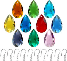 10-Pack Teardrop Chandelier Crystals, 38mm Colored Glass Prisms for DIY Jewelry,