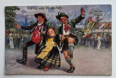 1929 Germany Postcard Gruss vom Oktoberfest! Greetings from Octoberfest art
