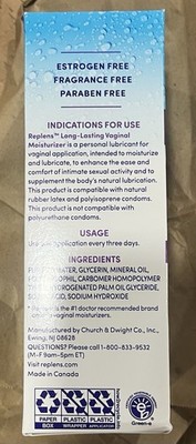 REPLENS Long-Lasting Vaginal Moisturizer 8 PRE-FILLED Applicators Exp  6/19/26