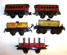 5 Vecchi Kraus Fandor Scala 0 Carrozze Latta + Carro Sponde 1152 + Cisterna