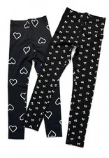 Kids Old Navy Leggings Lot Of 2 Size M L Black With White Hearts Bows NWT