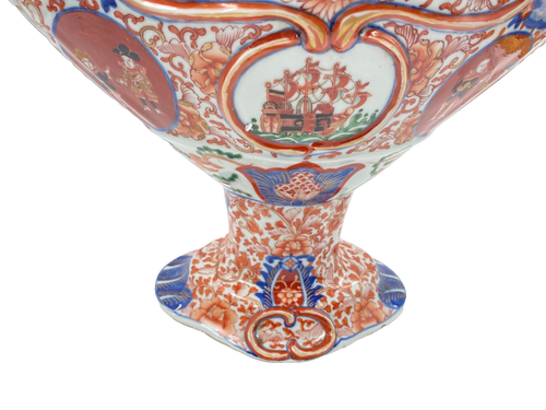 Japanese Meiji Imari Black Ship Namban Compote 13 1/2 Inches Wide - Picture 8 of 11