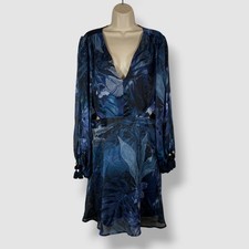 Guess Women's Blue Printed Cutout V-Neck Long Sleeve Farrah Dress Size S