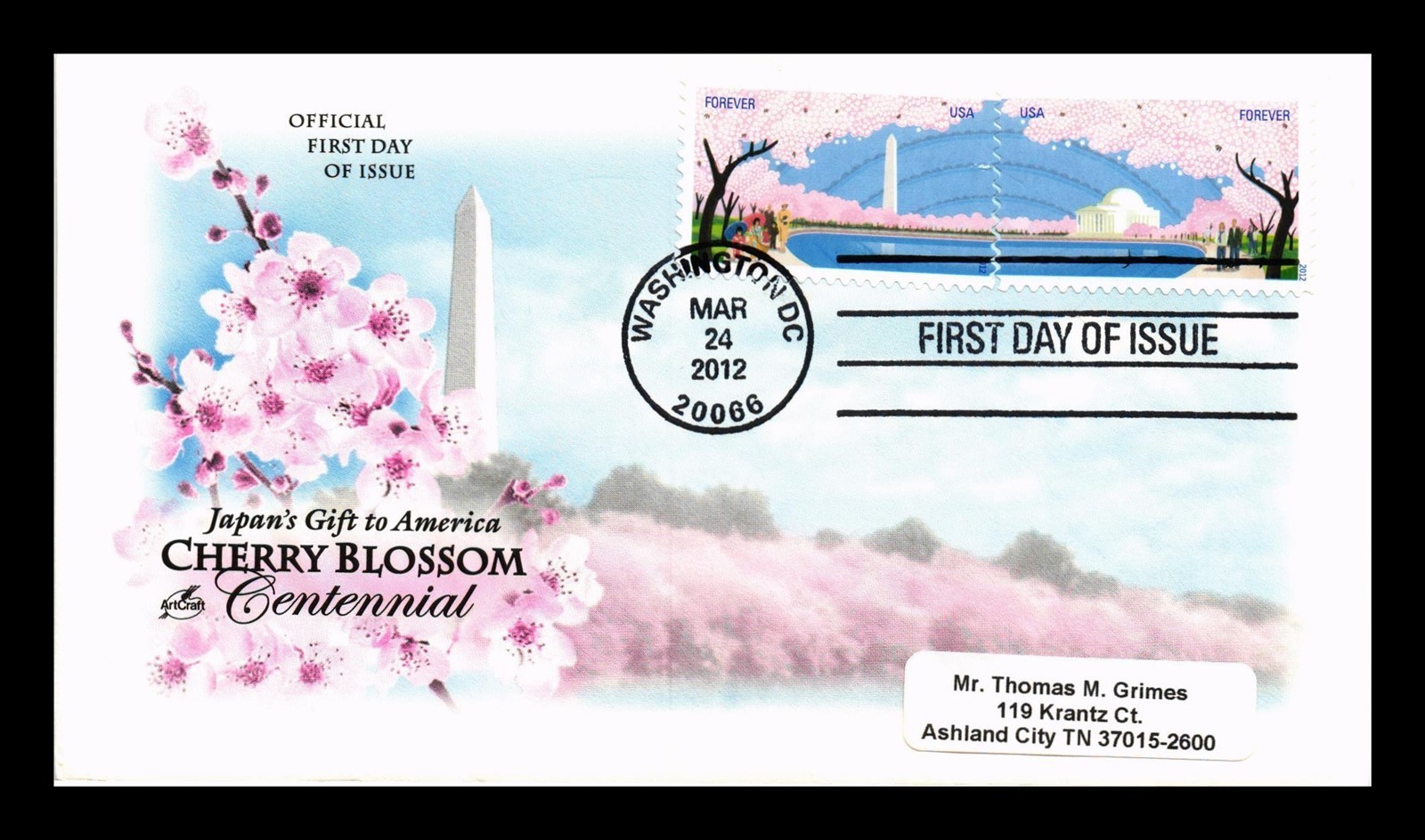 Dr Jim Stamps Us Cover Gifts Of Friendship Cherry Blossoms Fdc All Over Artcraft