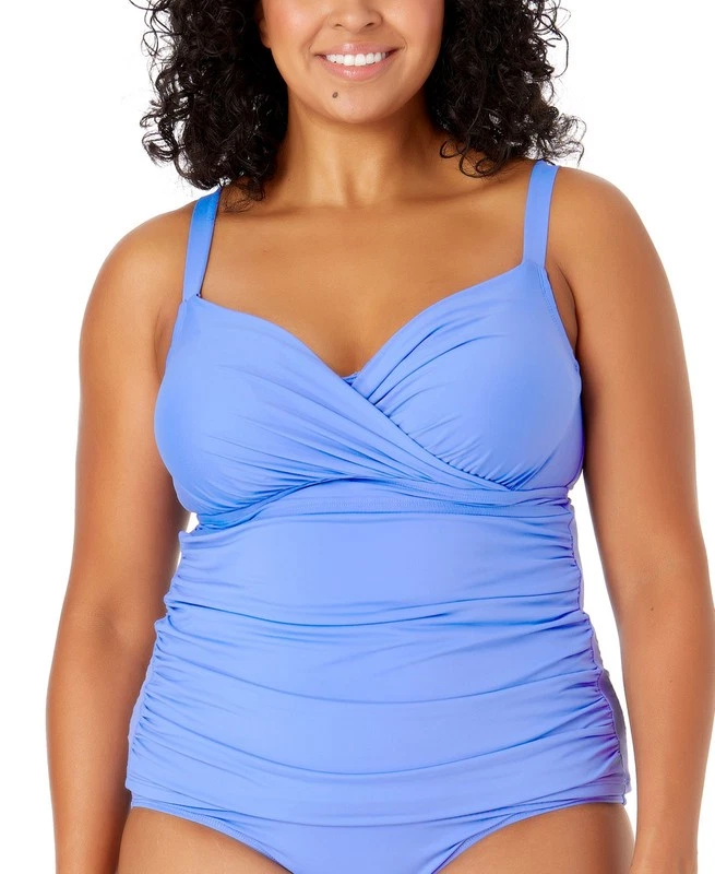 Anne Cole Women's Plus Size Surplice-Neck Ruched Tankini Top (Periwinkle, 22W) - Image 2 of 4