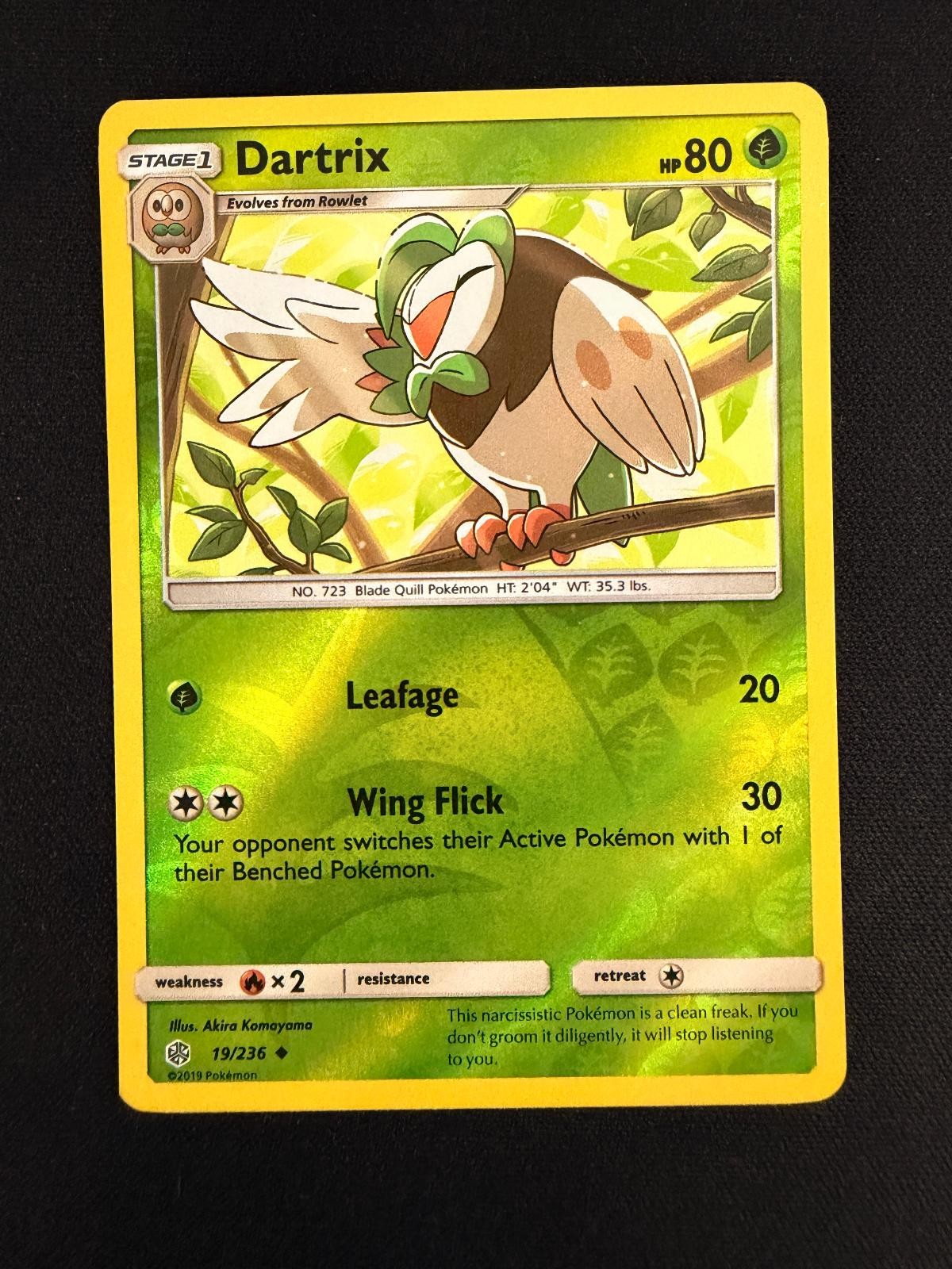Dartrix 19/236 Uncommon Cosmic Eclipse Pokemon Reverse Holo Lightly Played