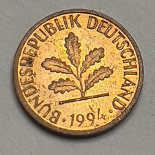 AU 1994-G West Germany 1 Pfennig – Copper-Clad Iron – DEM Era – Karlsruhe Mint
