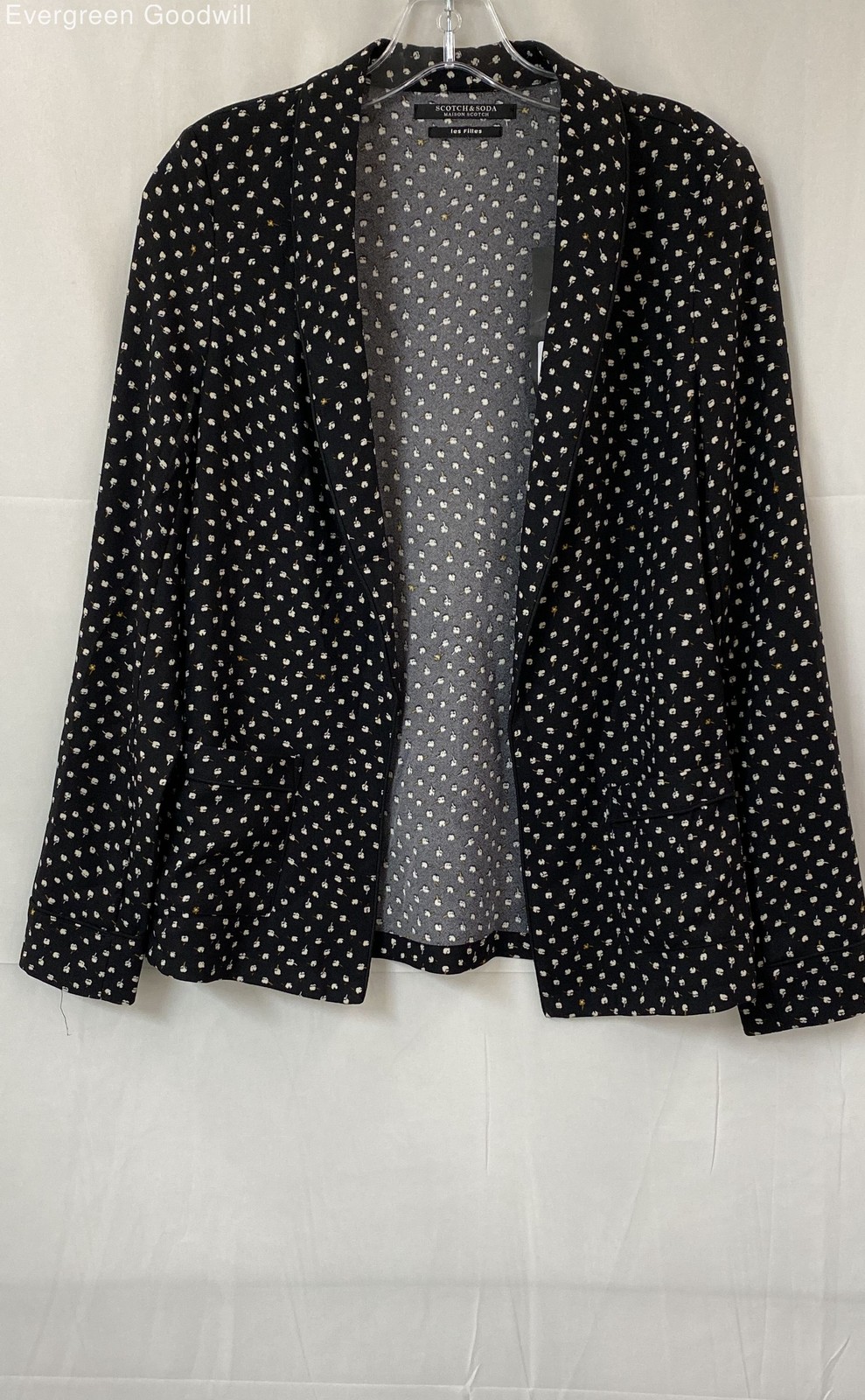 NWT Scotch & Soda Women's Black White Floral Long Sleeve Open Front Blazer Sz XS