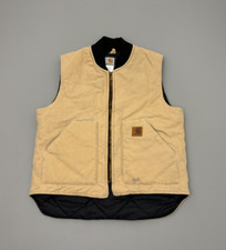 Vintage 90s Carhartt Work Vest Regular Tan Quilted Lined Duck Cotton Large