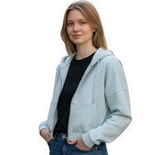 Divided Crop Hoodie Women XL Baby Blue Long S...