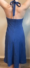 J.Crew Aqua Turquoise Seersucker Halter Dress Size 2 Cotton Fit & Flare Midi