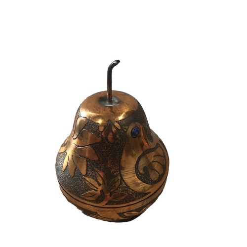 MCM Cile Artigianale Piatto Rame Uccellino Pietre Intarsiate Lapislazzuli XX Secolo Trinket Box - Foto 2 di 13