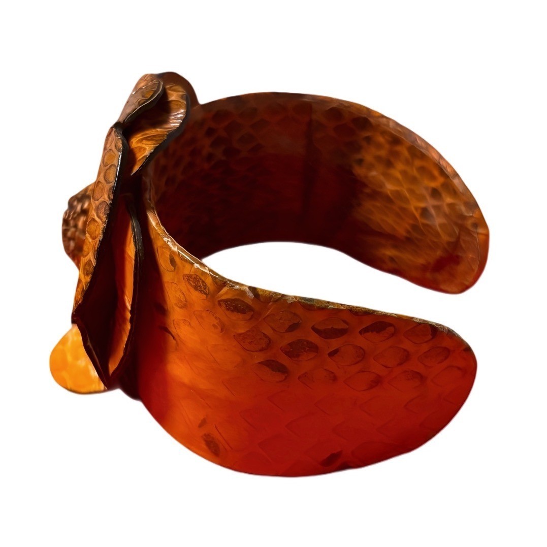 Python Snakeskin Floral Statement Cuff Bracelet A… - image 3