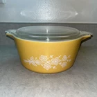 Vintage Pyrex Casserole Dish w/ Lid 474-B Butterfly Gold 1.5L USA Made